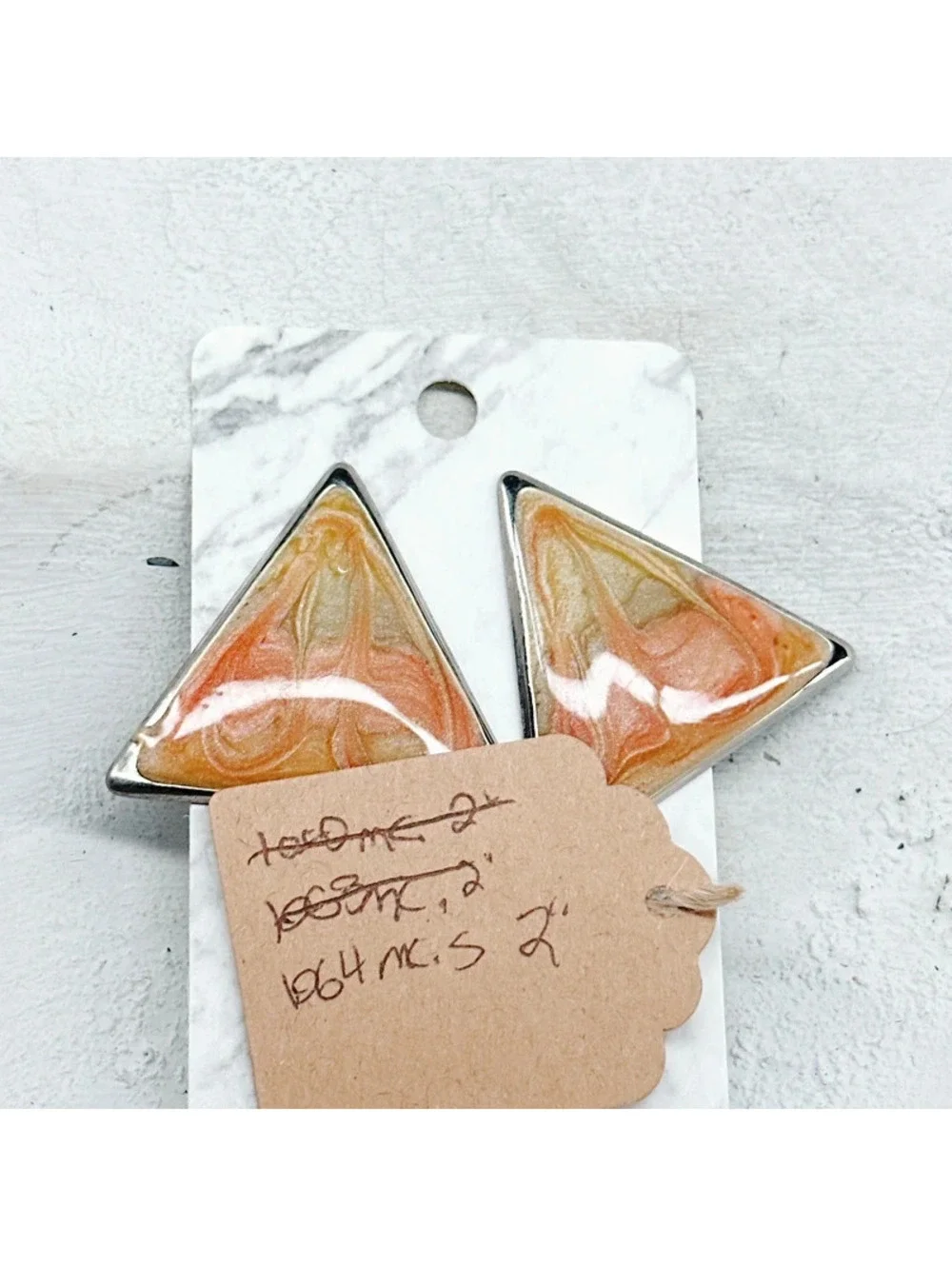 1064mc. Silvertone Orange Enamel Earrings Vintage